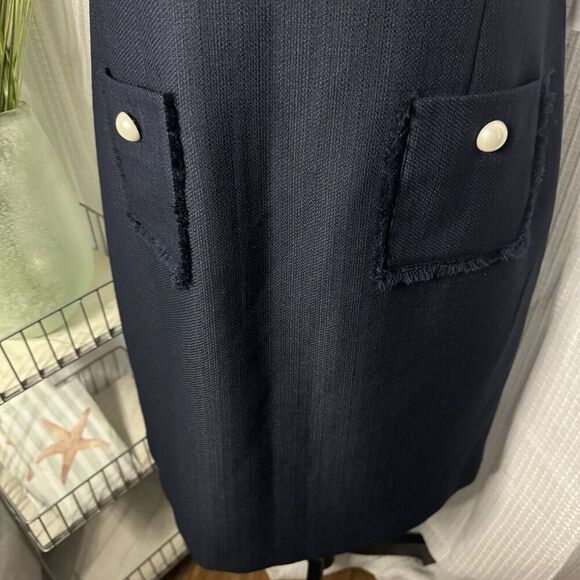 NEW Karl Lagerfeld Paris Womens 12 Blue Sleeveless Tonal Tweed Pocket Dress - Picture 3 of 10